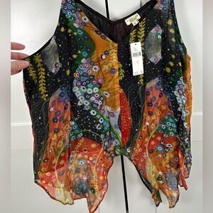 Nikasha Silk Blend Embellished Floral Cami Top NWT Boho Festival Size L
